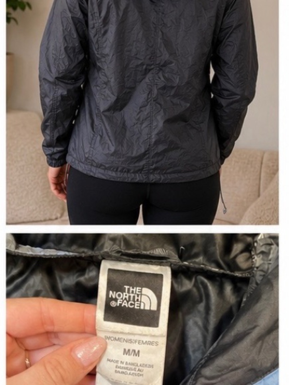 The North Face Women's Black Hooded Packable Jacket with Blue Lining - Picture 2 of 6